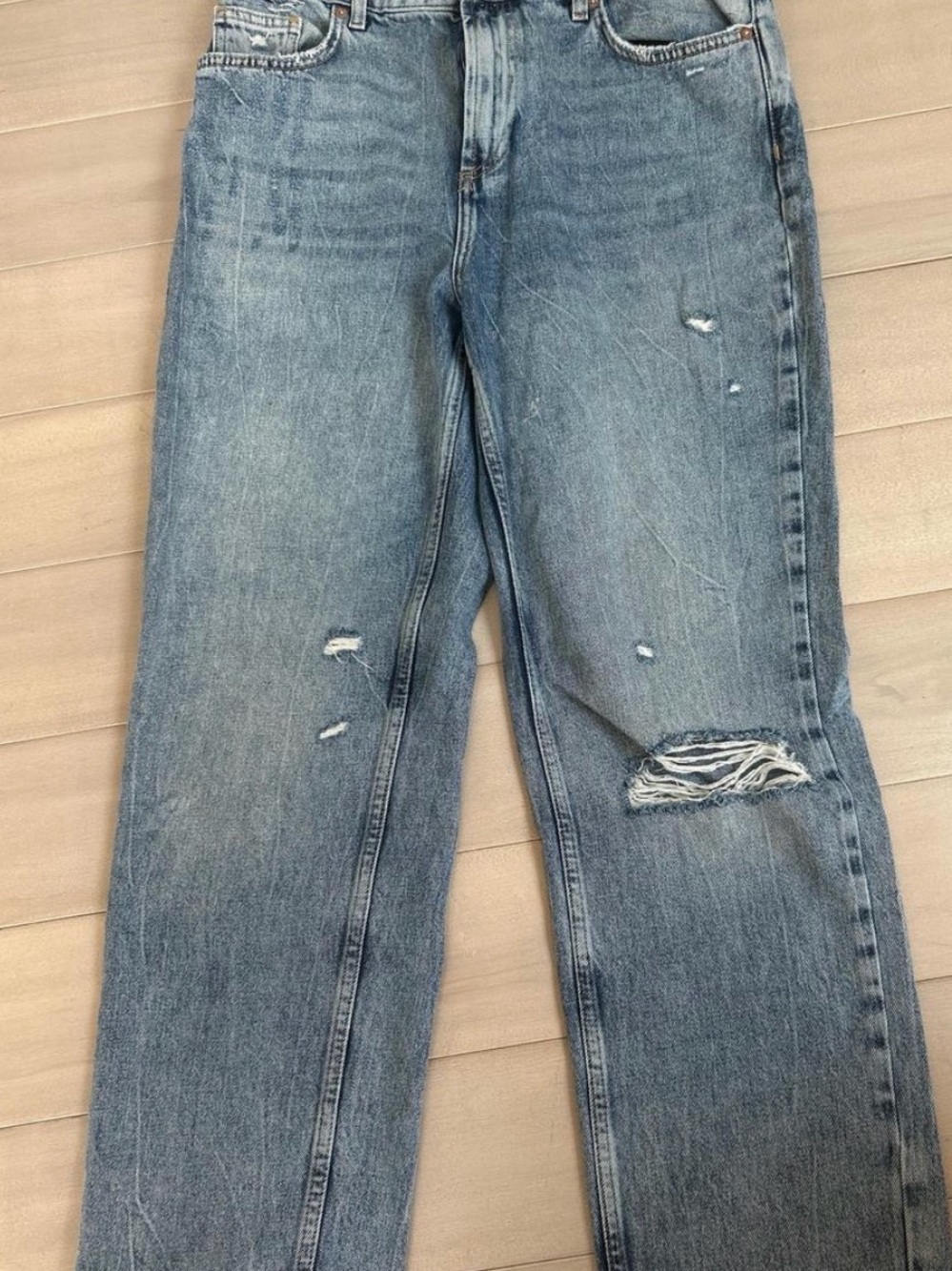 Free People Light Wash Distressed Straight Leg Jeans